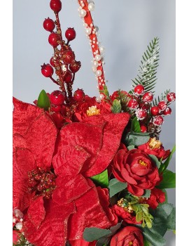 Aranjament flori rosii textil (artificiale) - cadou unicat